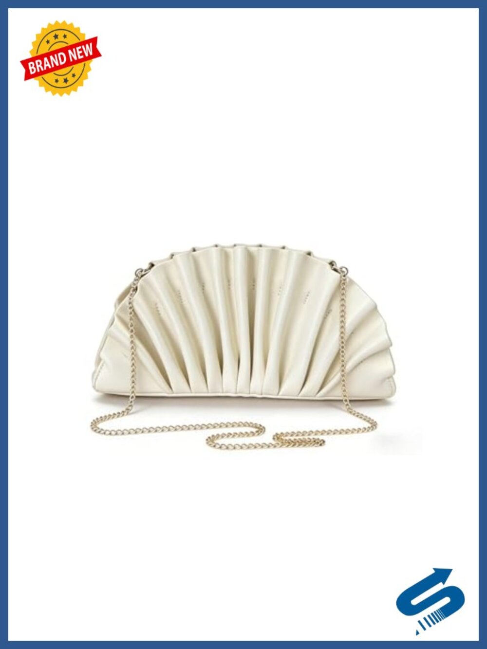 Pleated Fan-Shaped Evening Clutch with Gold Chain Strap